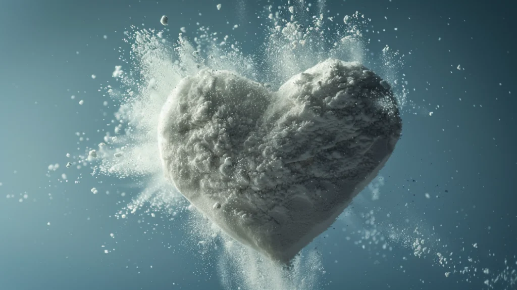 Is Creatine Bad for Your Heart. creatin powder floating, shaped like a white heart