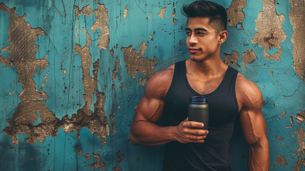 The Best Types of Creatine for Muscle Growth. man holding a shaker of creatine